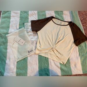 NWOT sz small brown and white knotty Raglan crop